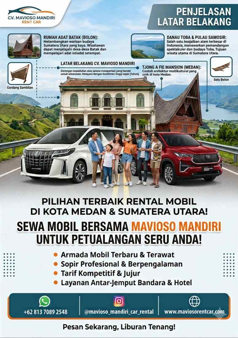 Pilihan Terbaik Rental Mobil di Kota Medan & Sumatera Utara Jelajahi Danau Toba & Wisata Budaya Bersama Mavioso Mandiri